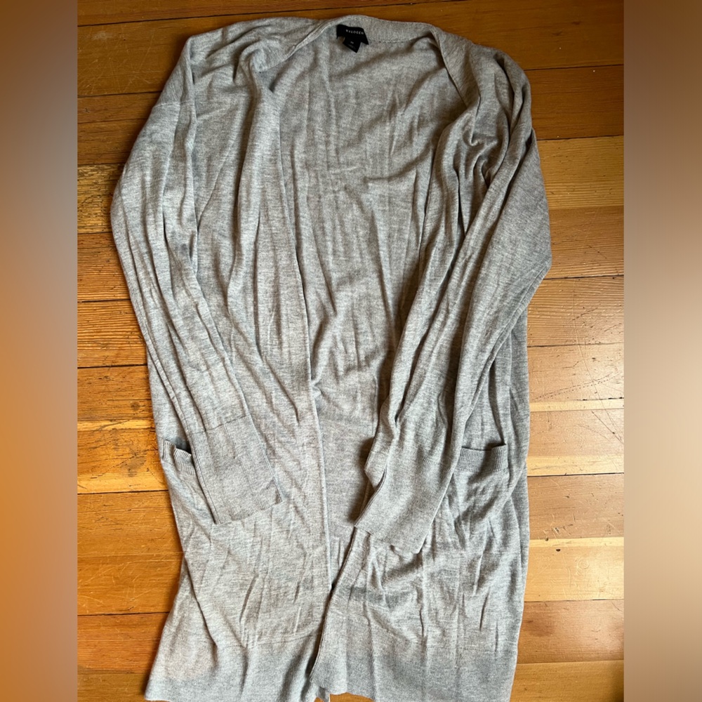 Halogen Grey Long Open Front Cardigan